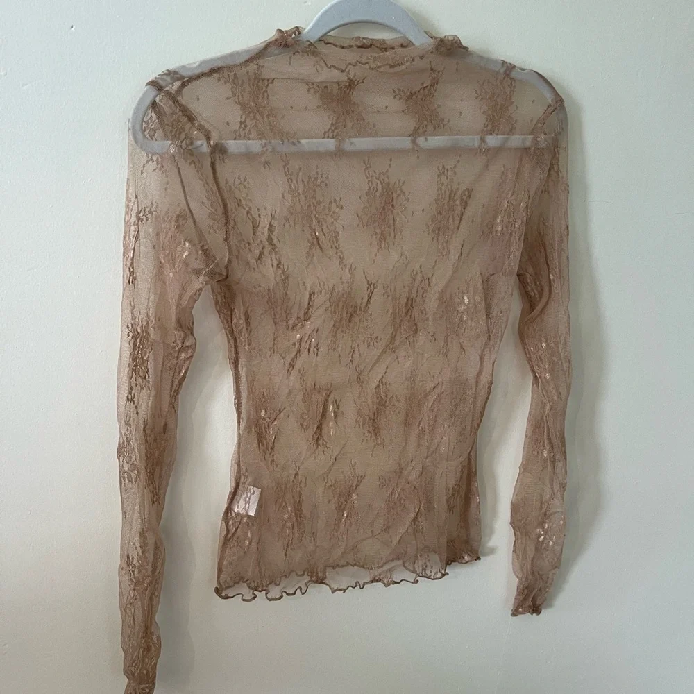 Elegant Sheer Lace Top - Tan - Picture 2 of 3